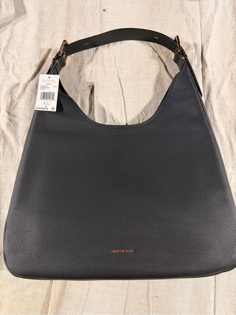 Michael Kors Nolita Black Pebbled Leather Shoulder Hobo with Gold Hardware NWT